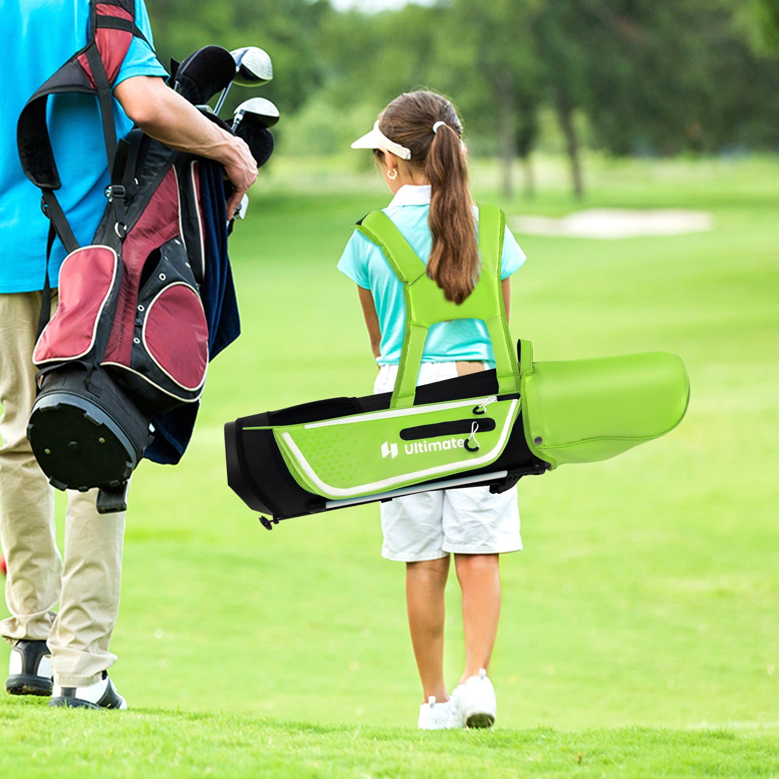 Junior Complete Golf Club Set for Kids with Rain Hood Right Hand Children Golf Age 8-10 Years Old-Green