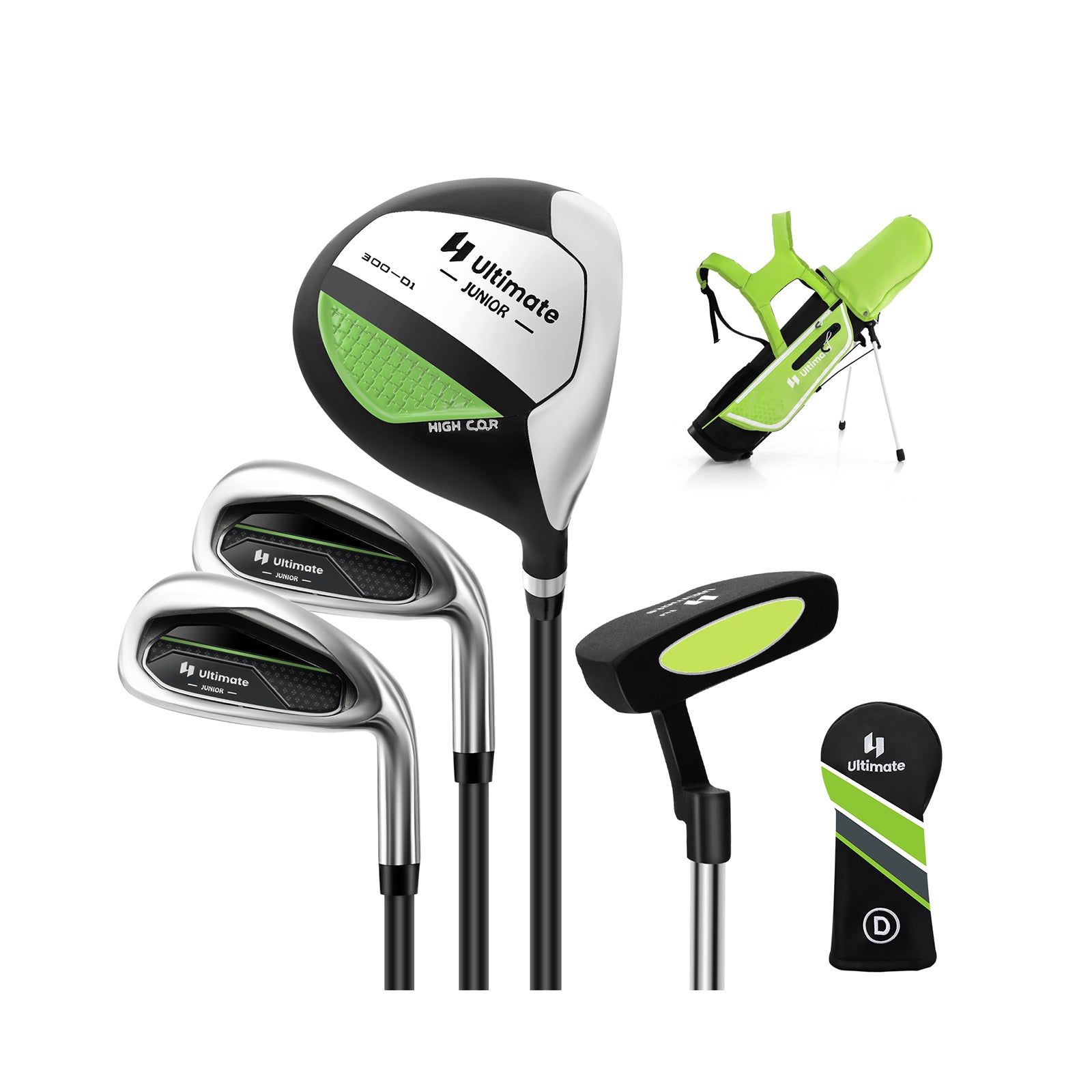 Junior Complete Golf Club Set for Kids with Rain Hood Right Hand Children Golf Age 8-10 Years Old-Green