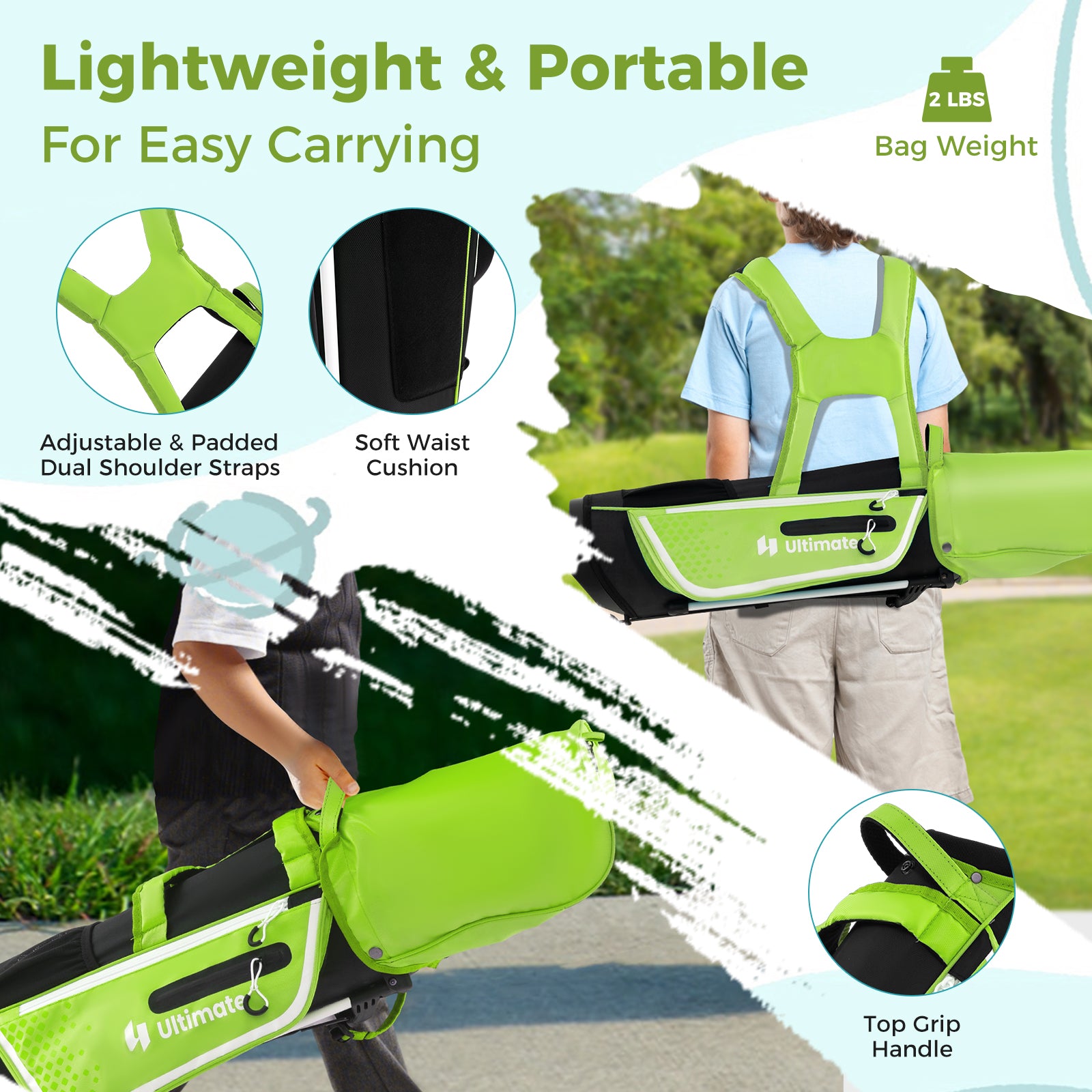Junior Complete Golf Club Set for Kids with Rain Hood Right Hand Children Golf Age 8-10 Years Old-Green