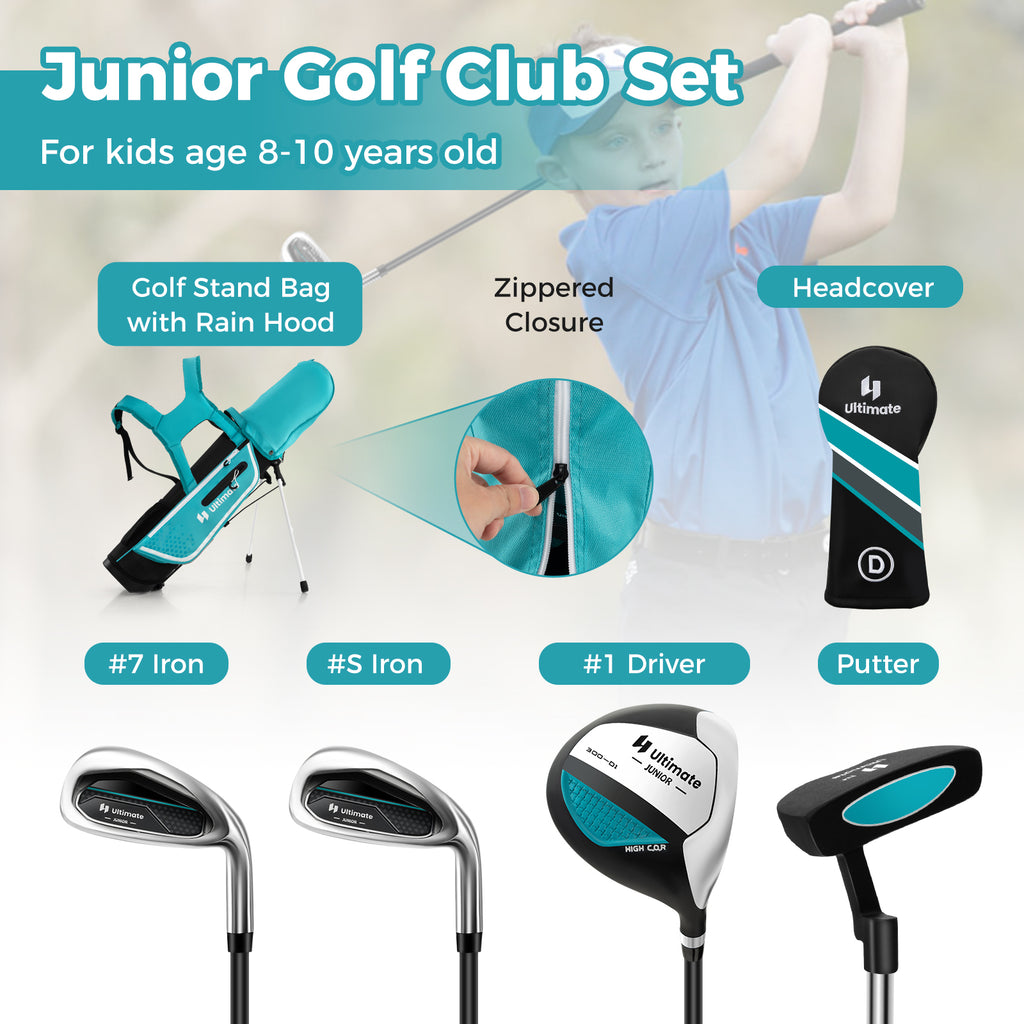 Junior Complete Golf Club Set for Kids with Rain Hood Right Hand Children Golf Age 8-10 Years Old-Blue