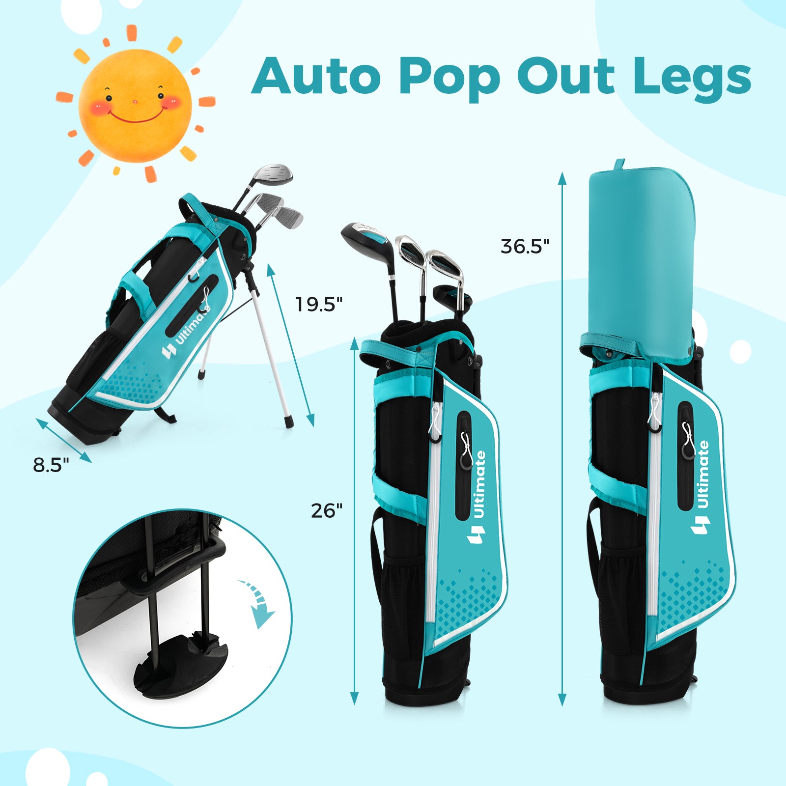 Junior Complete Golf Club Set for Kids with Rain Hood Right Hand Children Golf Age 8-10 Years Old-Blue
