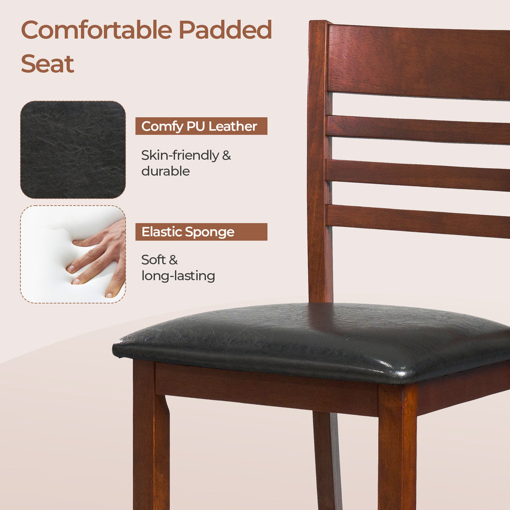 Set of 2 Counter Height Bar Chair Kitchen Island Stool with Backrest and Footrest-Walnut