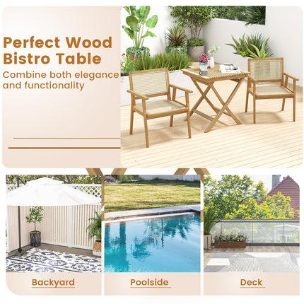 27.5 Inch Patio Bistro Table with Slatted Tabletop and Sturdy Wood Frame