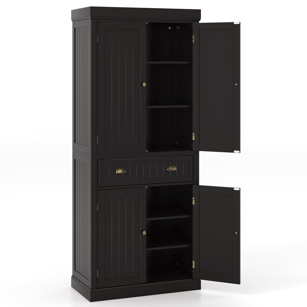 Cupboard Freestanding Kitchen Cabinet w/ Adjustable Shelves-Dark Brown