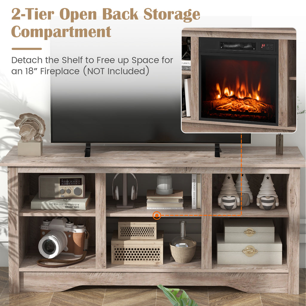 TV Stand for up to 65 Inch Flat Screen TVs with Adjustable Shelves for 18 Inch Electric Fireplace (Not Included)-Gray