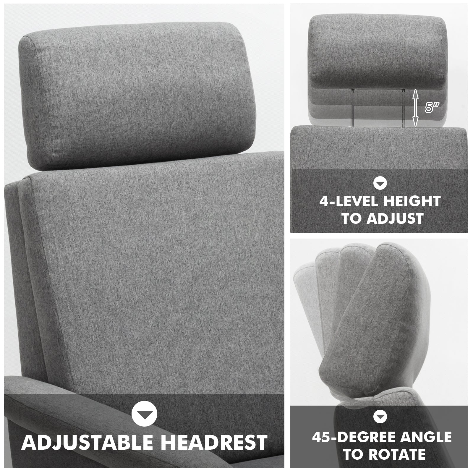 Swivel Massage Recliner Single Sofa with Adjustable Headrest-Gray