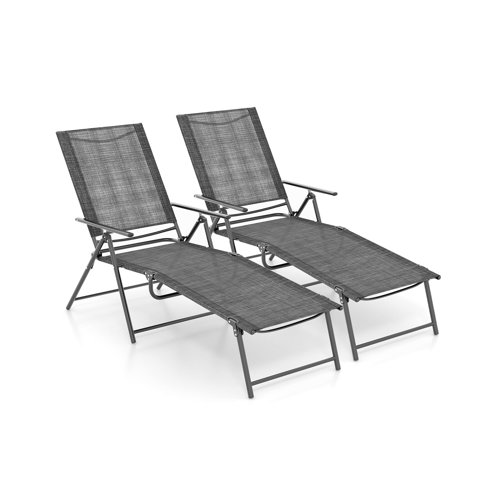 Lot de 2 chaises longues de jardin pliantes inclinables avec dossier à 6 positions – Gris