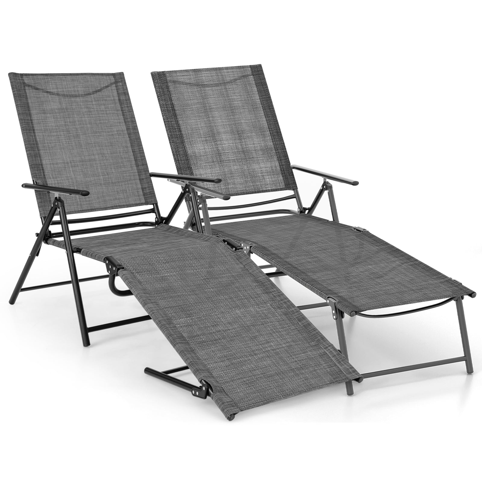 Lot de 2 chaises longues de jardin pliantes inclinables avec dossier à 6 positions – Gris