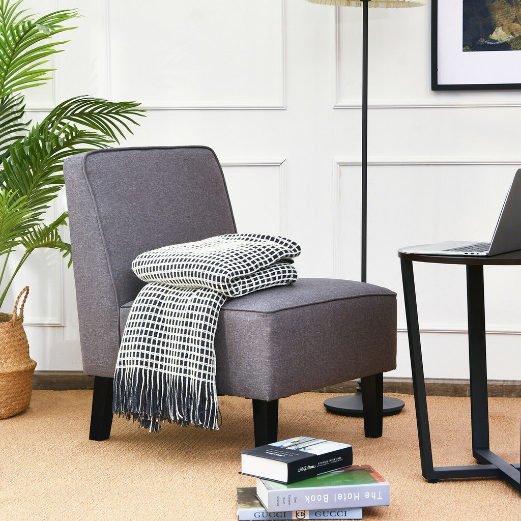 Single Fabric Modern Armless Accent Sofa Chair with Rubber Wood Legs-Gray