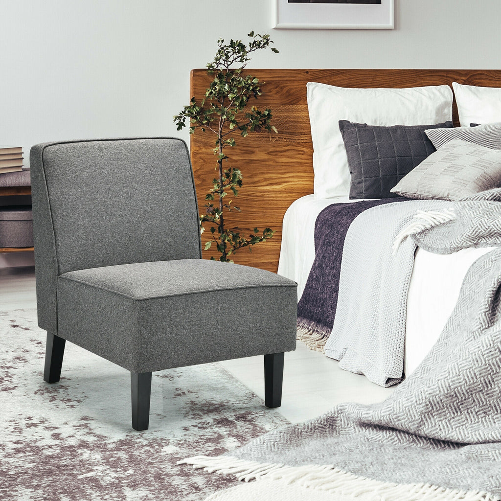 Single Fabric Modern Armless Accent Sofa Chair with Rubber Wood Legs-Gray