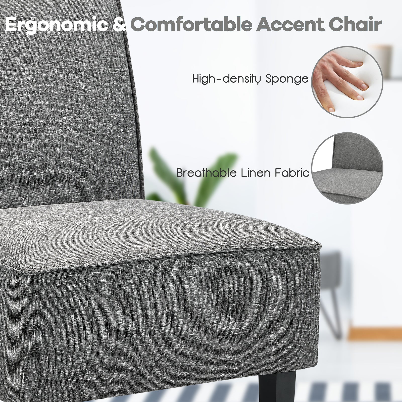 Single Fabric Modern Armless Accent Sofa Chair with Rubber Wood Legs-Gray
