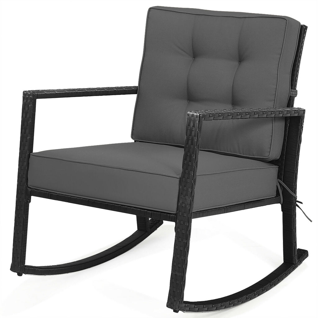 Fauteuil à bascule d'extérieur en rotin pour terrasse, coussin de chaise à bascule de jardin - Gris