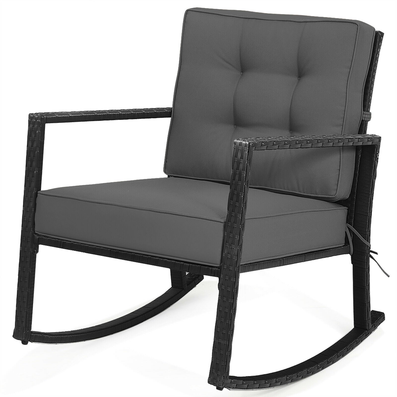 Fauteuil à bascule d'extérieur en rotin pour terrasse, coussin de chaise à bascule de jardin - Gris