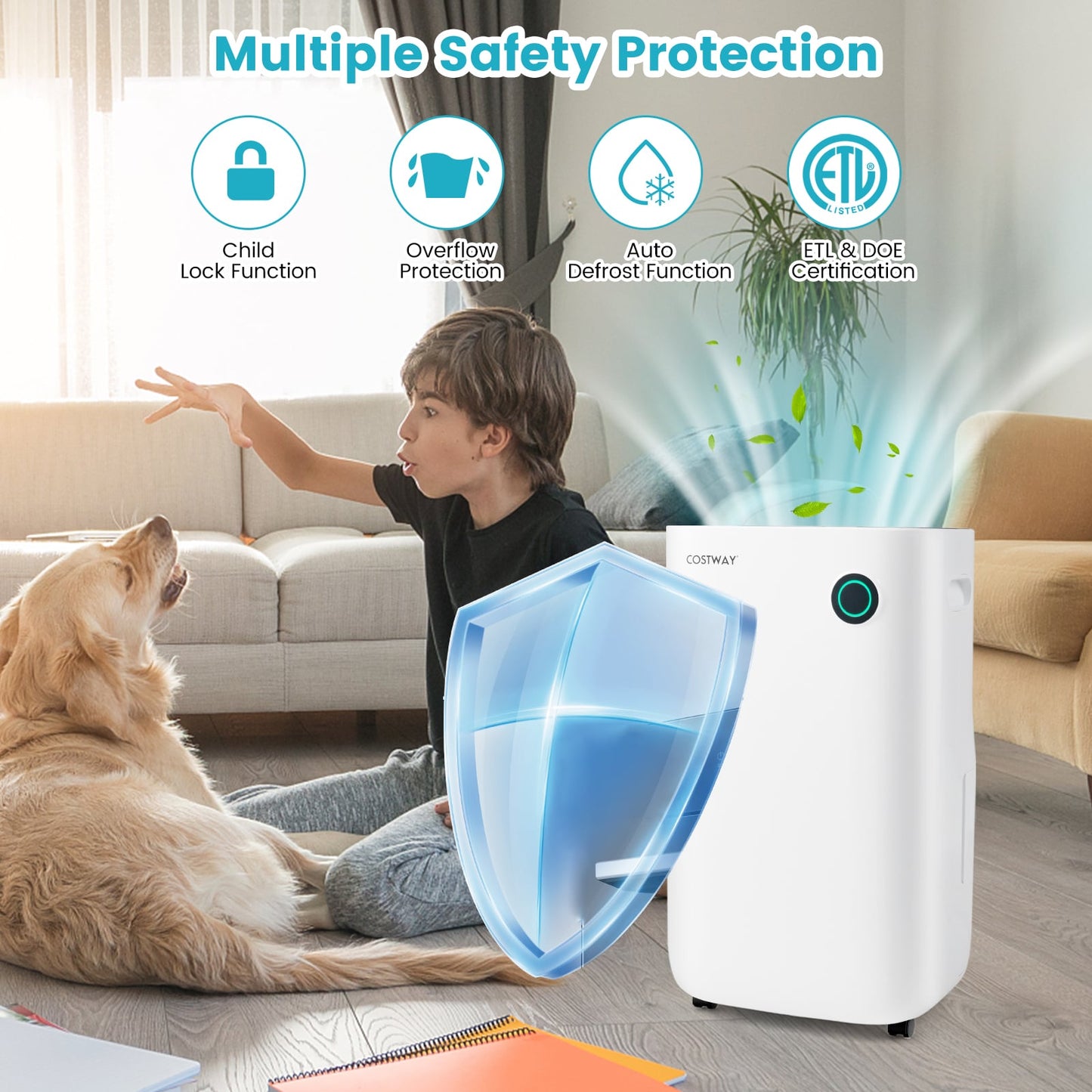 4500 Sq. Ft Dehumidifier with 5 Modes and 3-Color Indicator Light-White