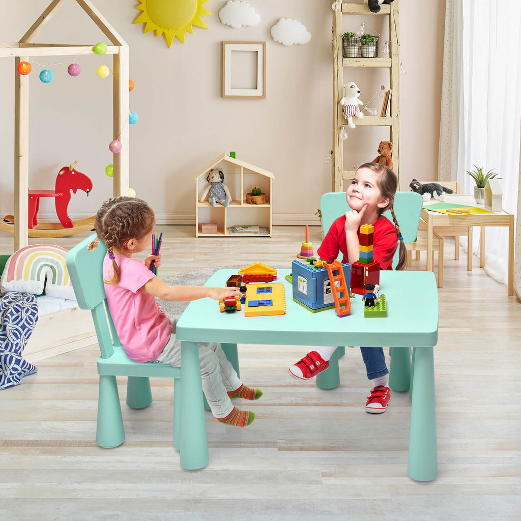3 Pieces Toddler Multi Activity Play Dining Study Kids Table and Chair Set-Green
