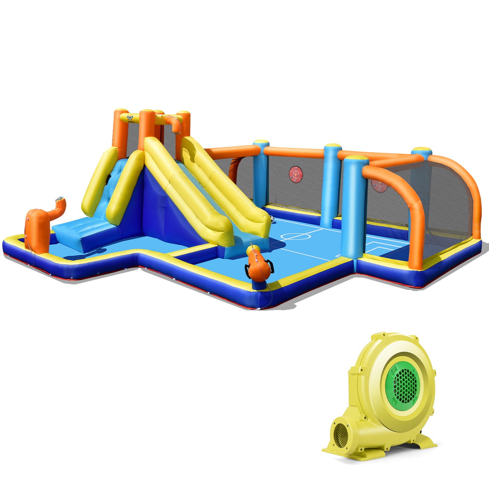Toboggan gonflable aquatique géant sur le thème du football avec souffleur 735W