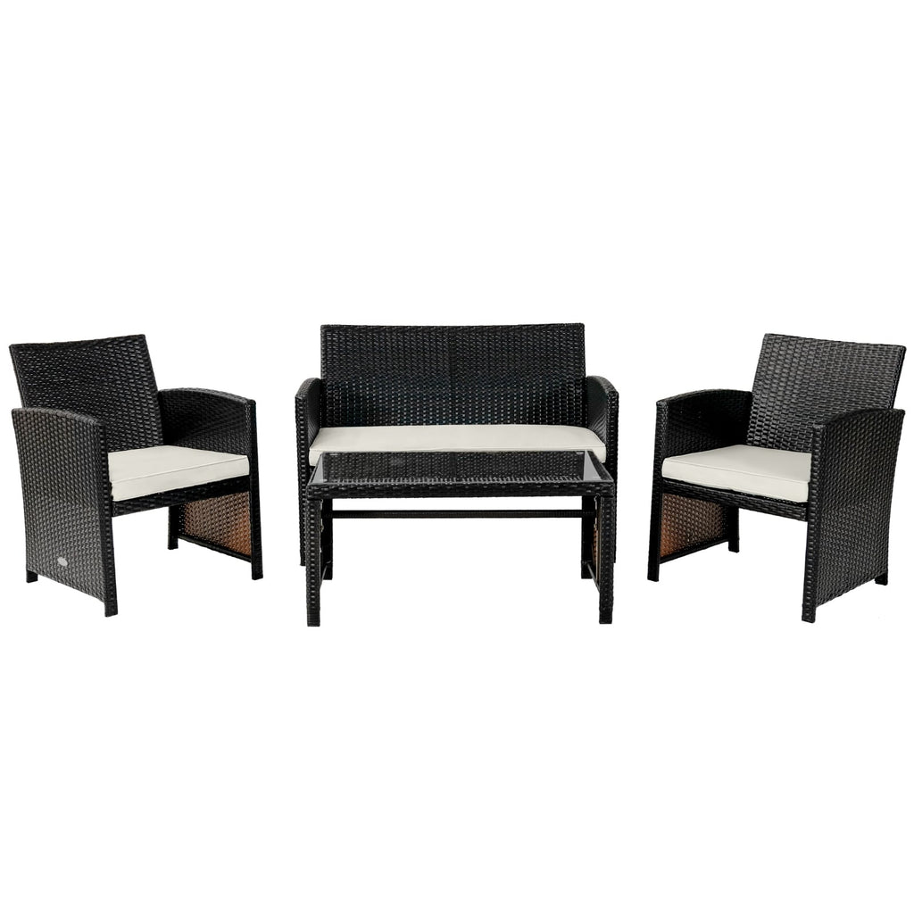 Ensemble de meubles de patio en rotin coussiné 4 pièces - Blanc