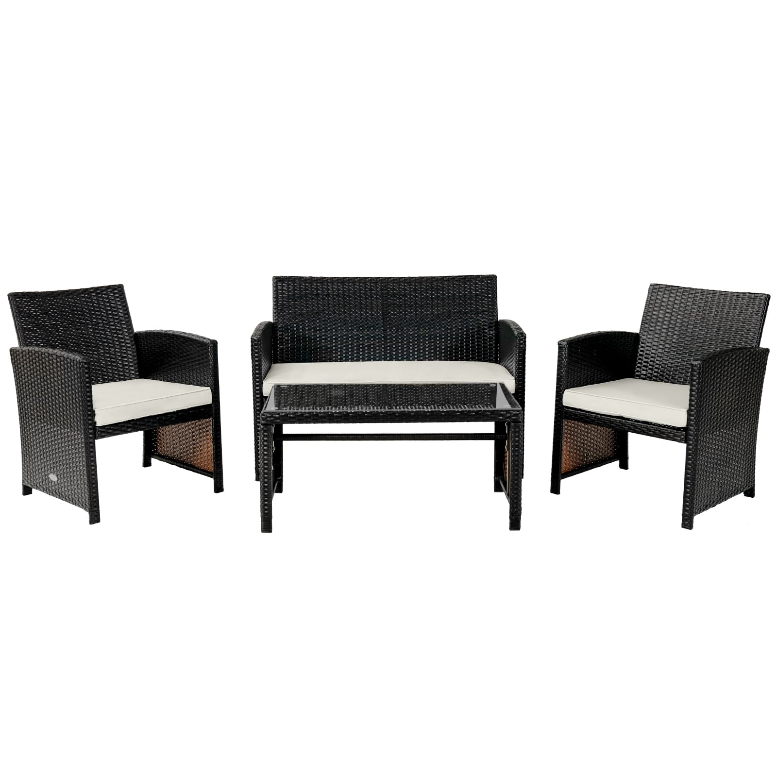 Ensemble de meubles de patio en rotin coussiné 4 pièces - Blanc