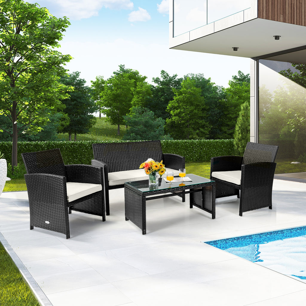 Ensemble de meubles de patio en rotin coussiné 4 pièces - Blanc
