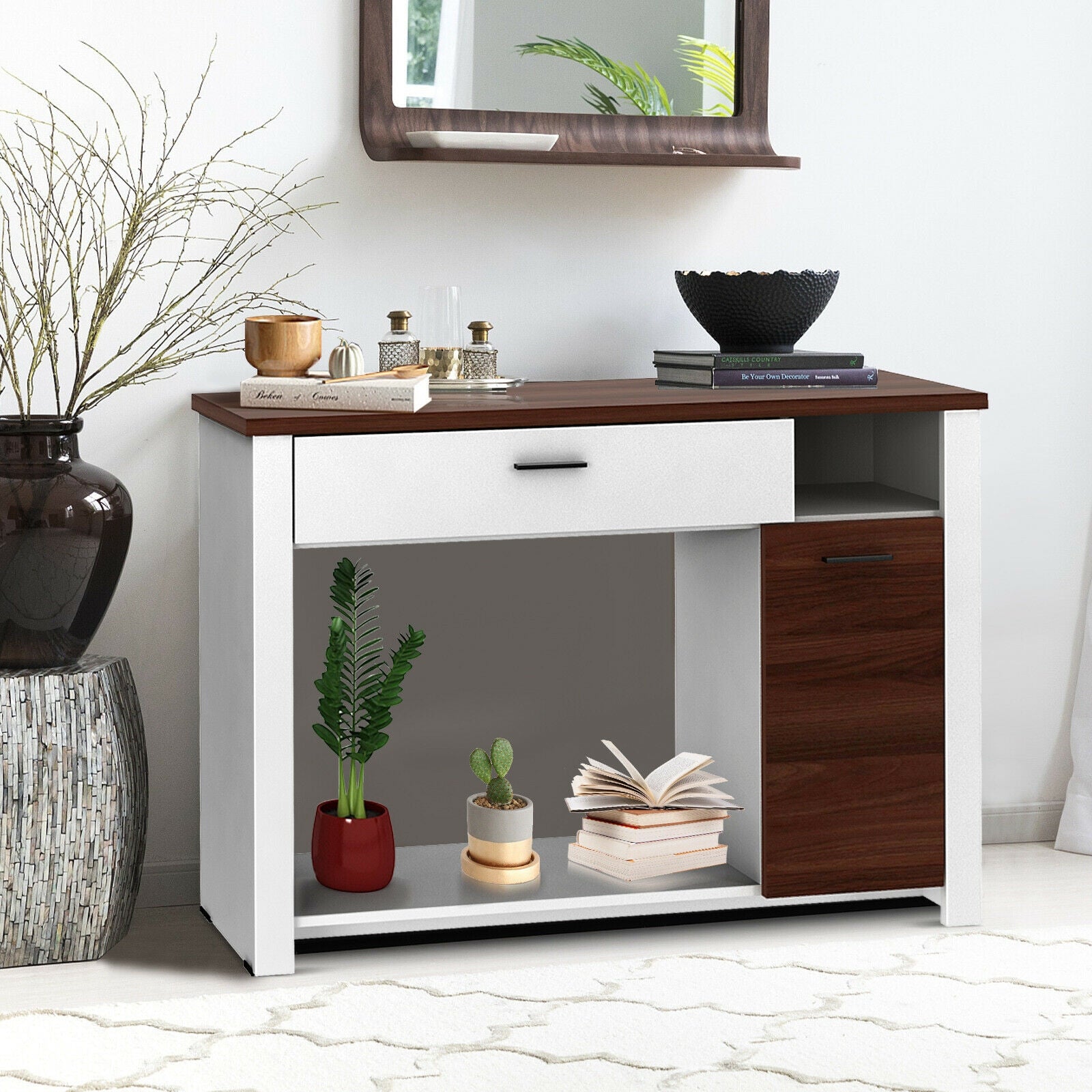 Table console de 48 po avec tiroir et armoire