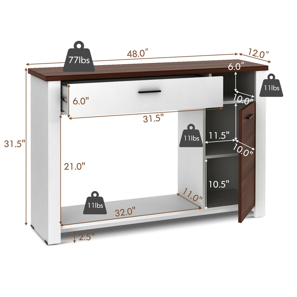 Table console de 48 po avec tiroir et armoire