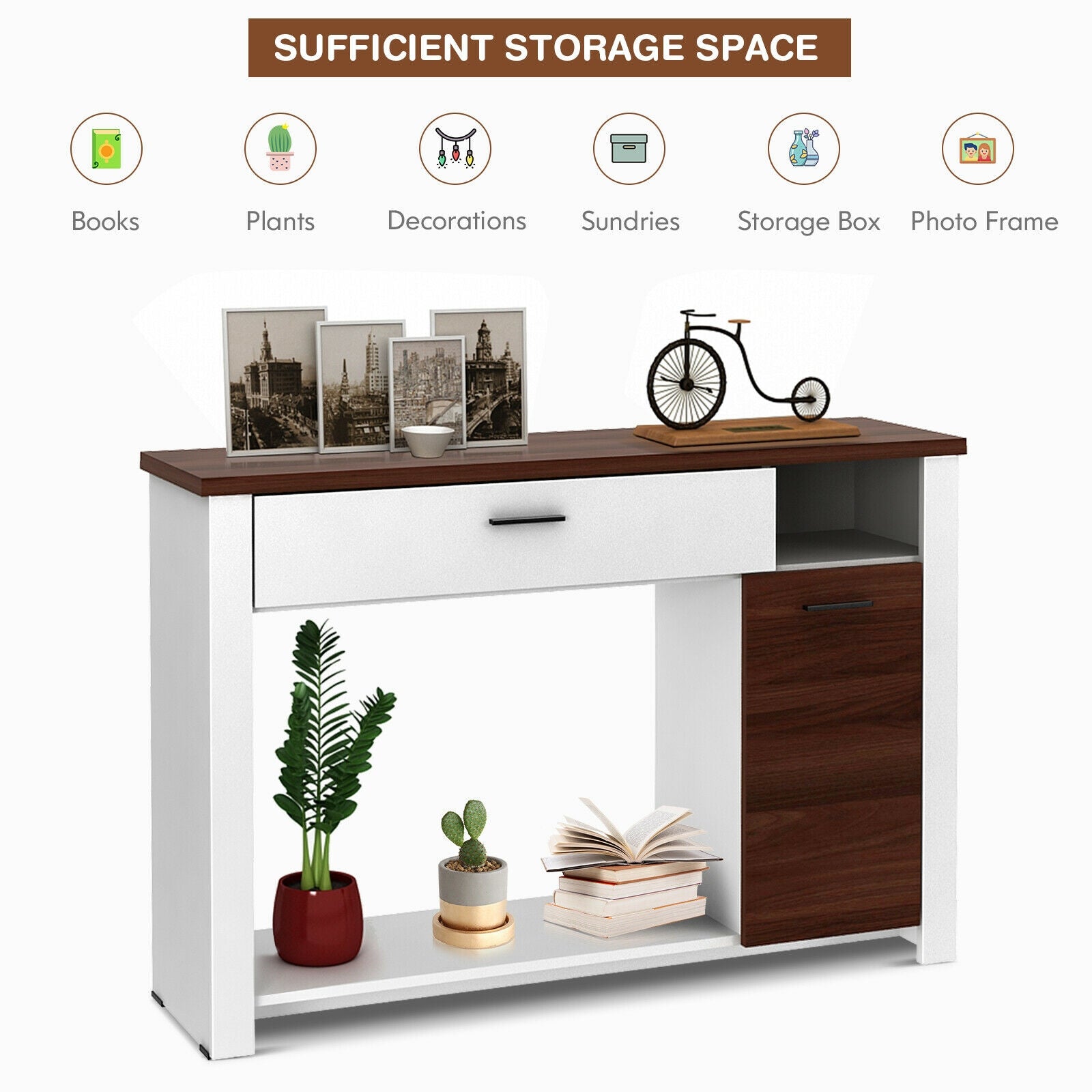 Table console de 48 po avec tiroir et armoire