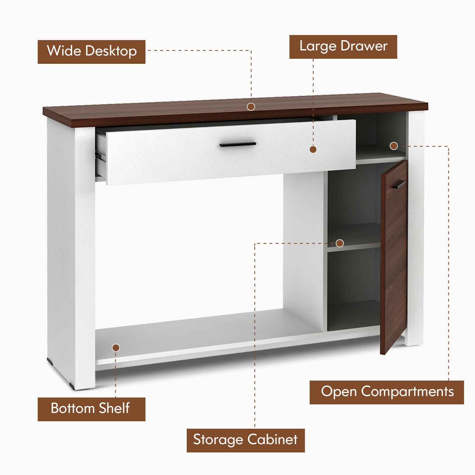 Table console de 48 po avec tiroir et armoire