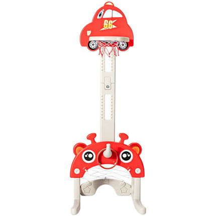 3-in-1 Basketball Hoop for Kids Adjustable Height Playset with Balls-Red
