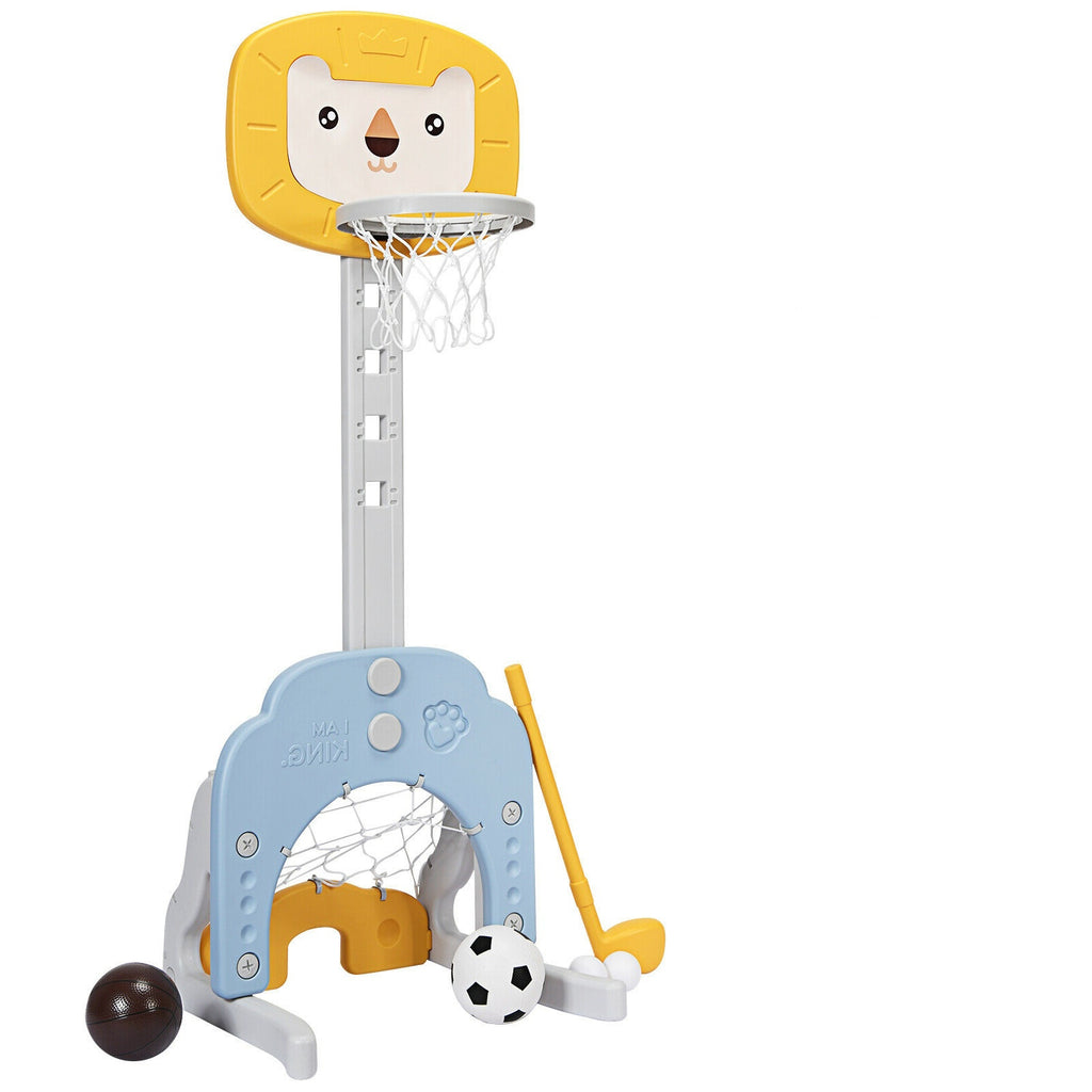 Ensemble de sport 3-en-1 avec panier de basketball réglable pour enfants - Jaune