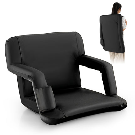 Foldable Bleacher Chair with 6 Reclining Positions and Padded Cushion-Black