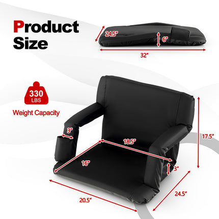 Foldable Bleacher Chair with 6 Reclining Positions and Padded Cushion-Black
