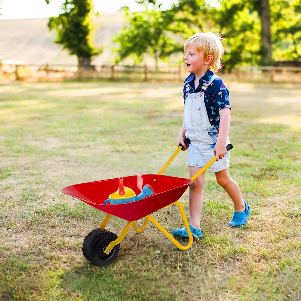 Brouette en métal rouge pour enfants, jouet de jardin d'extérieur