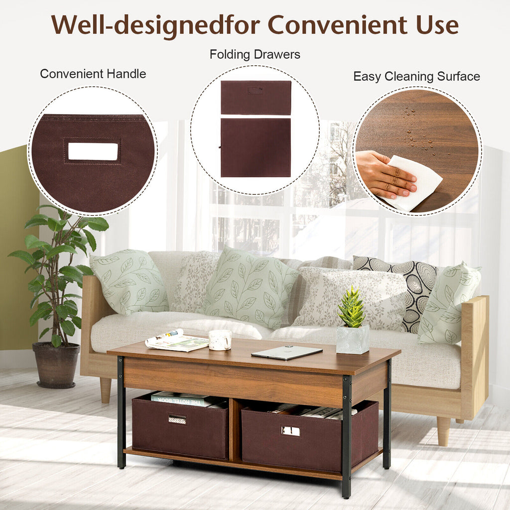 Lift Top Coffee Table Central Table with Drawers and Hidden Compartment for Living Room-Brown
