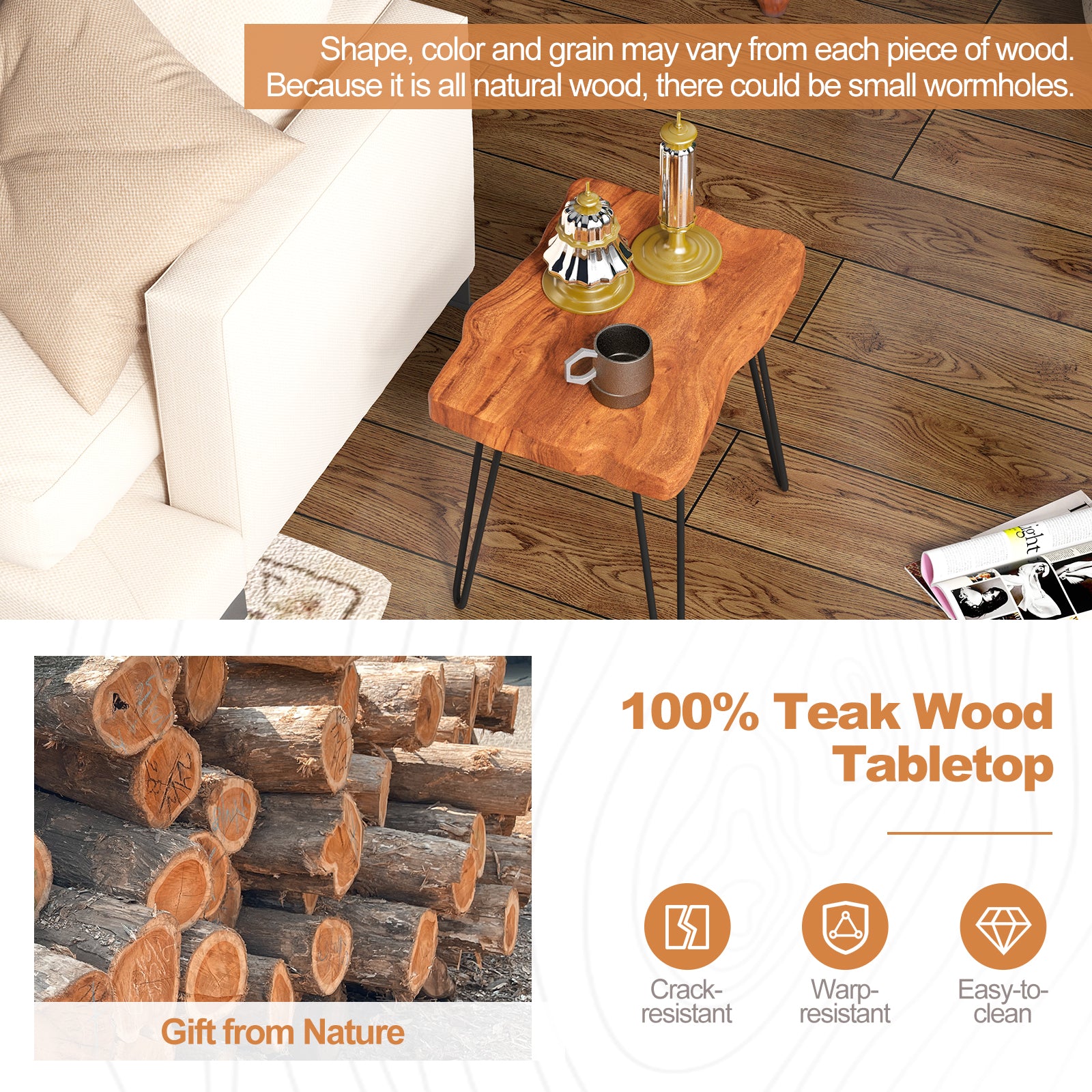 Rectangular Reclaimed Recycled Teak Wood End Table