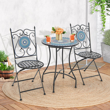 Set of 2 Mosaic Chairs for Patio Metal Folding Chairs-A