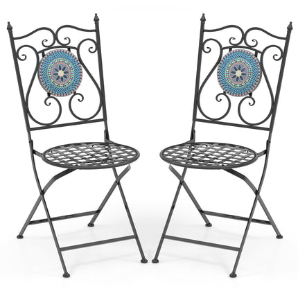 Set of 2 Mosaic Chairs for Patio Metal Folding Chairs-A