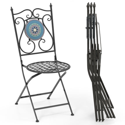 Set of 2 Mosaic Chairs for Patio Metal Folding Chairs-A