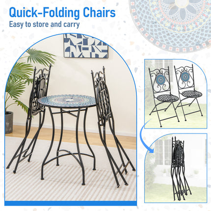 Set of 2 Mosaic Chairs for Patio Metal Folding Chairs-A