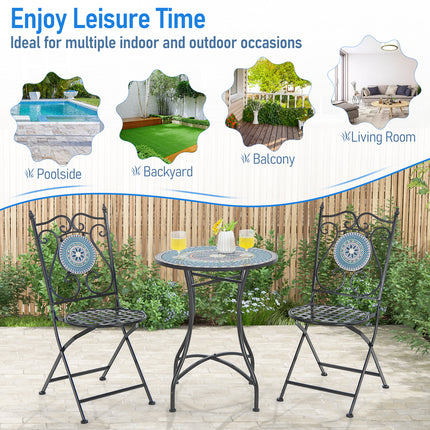 Set of 2 Mosaic Chairs for Patio Metal Folding Chairs-A