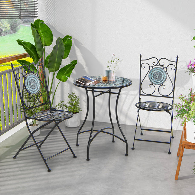 Set of 2 Mosaic Chairs for Patio Metal Folding Chairs-B