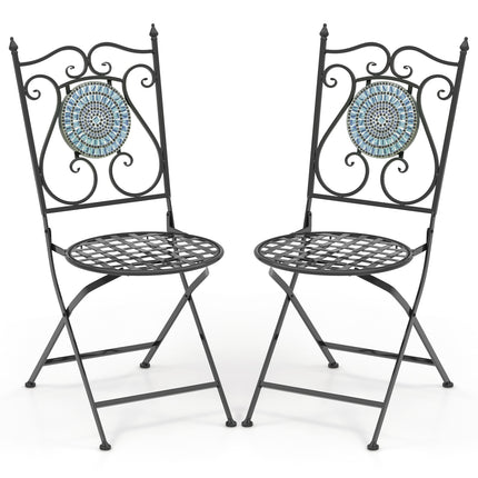 Set of 2 Mosaic Chairs for Patio Metal Folding Chairs-B