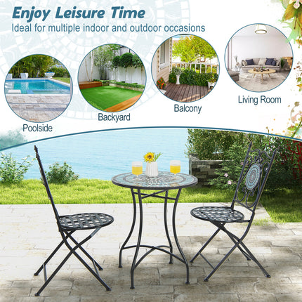 Set of 2 Mosaic Chairs for Patio Metal Folding Chairs-B