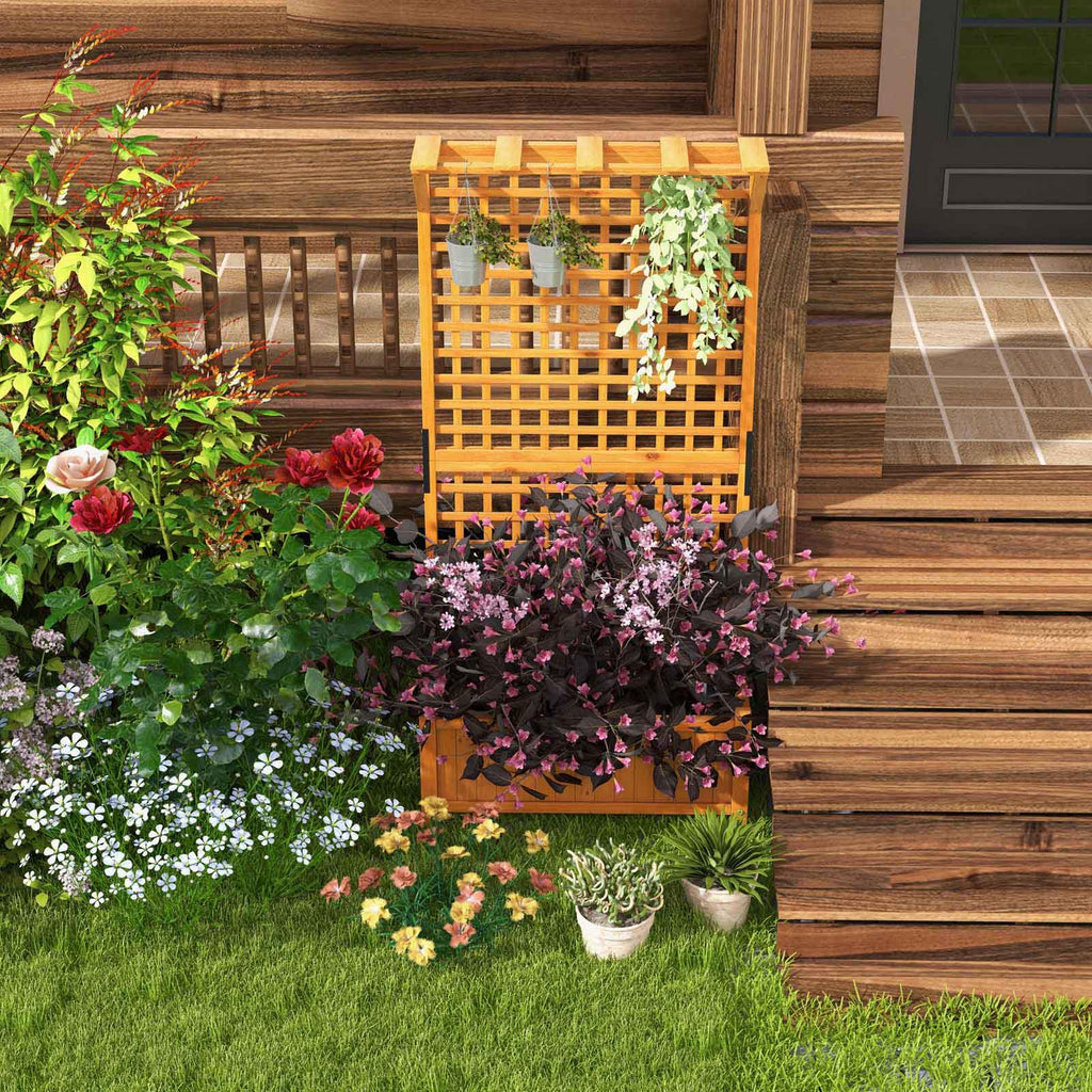 Jardinière surélevée avec treillis et toit suspendu – Naturel