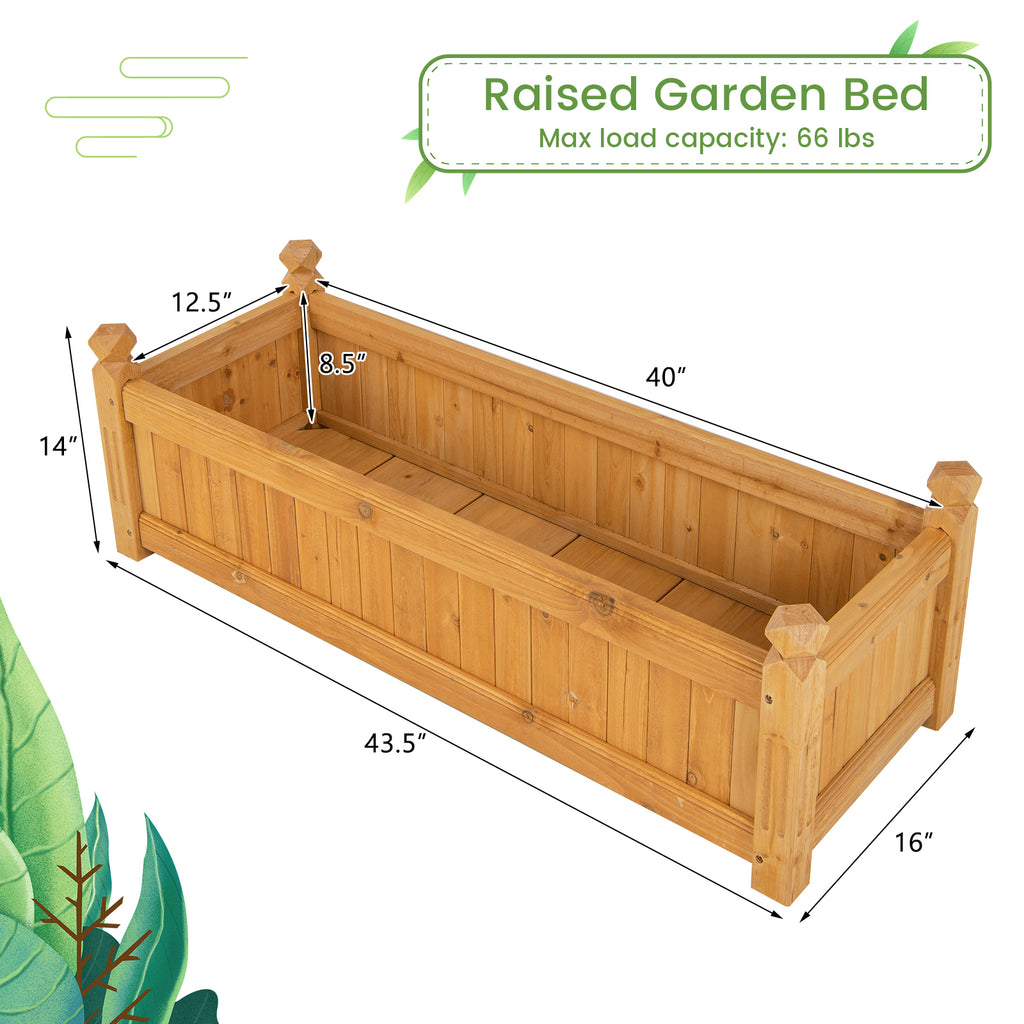 Jardinière de jardin rectangulaire en bois avec système de drainage - Naturel