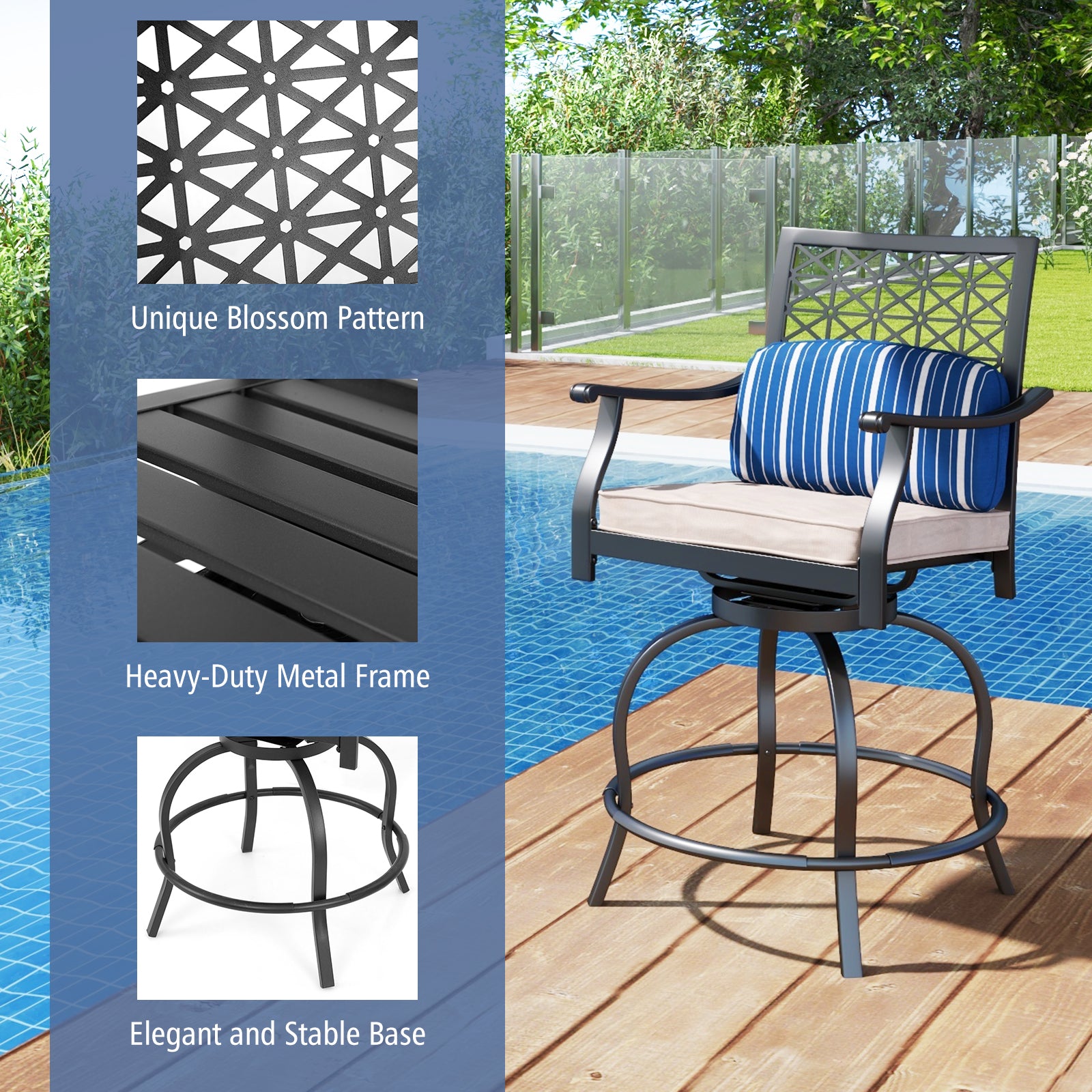 Lot de 2 chaises de bar d'extérieur avec coussins moelleux