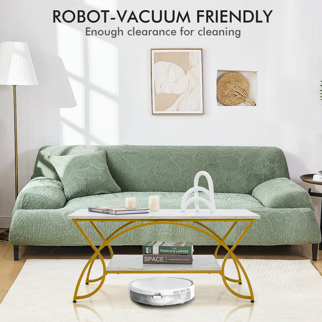2-Tier Coffee Table Gold Rectangle for Living Room-Golden