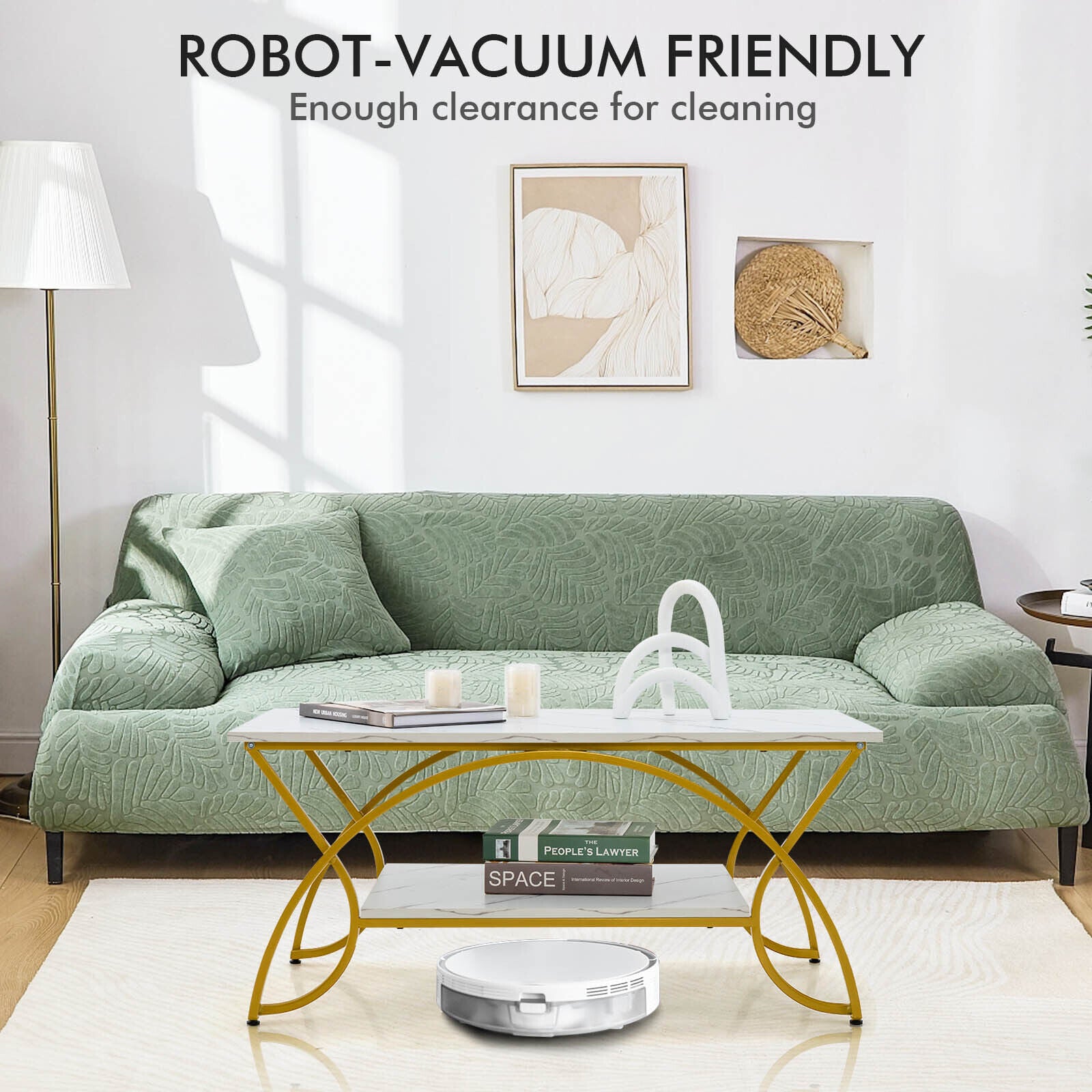 2-Tier Coffee Table Gold Rectangle for Living Room-Golden