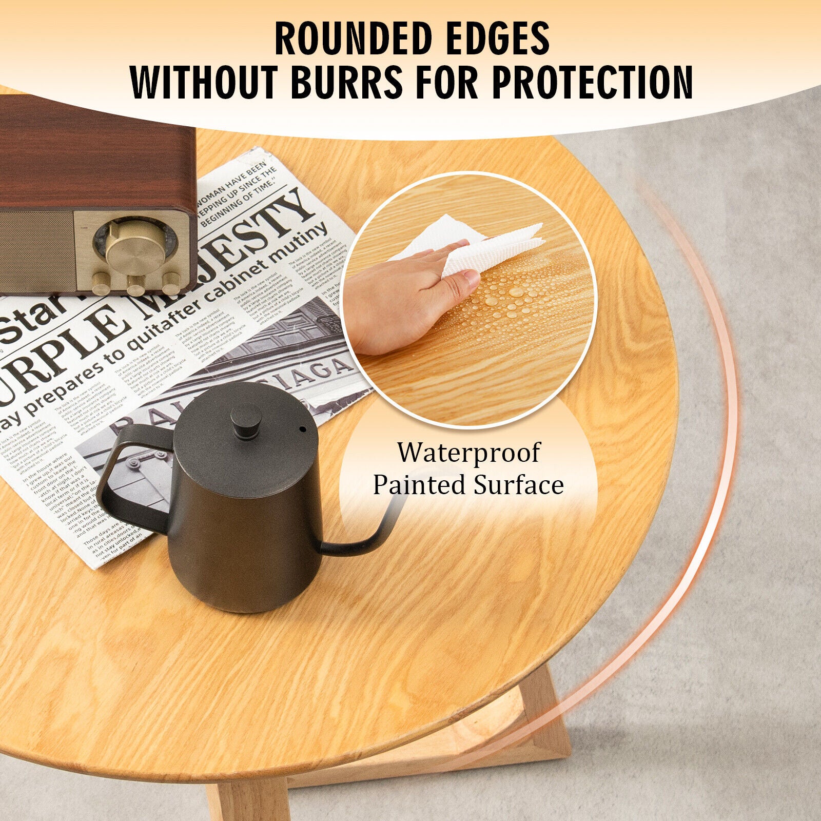 24 Inch Round End Table with Adjustable Foot Pads Natural