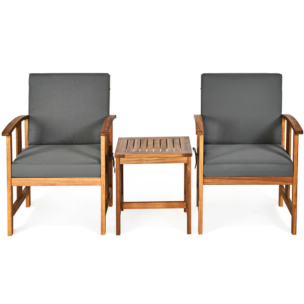 Ensemble de mobilier de patio 3 pièces en bois massif-Gris