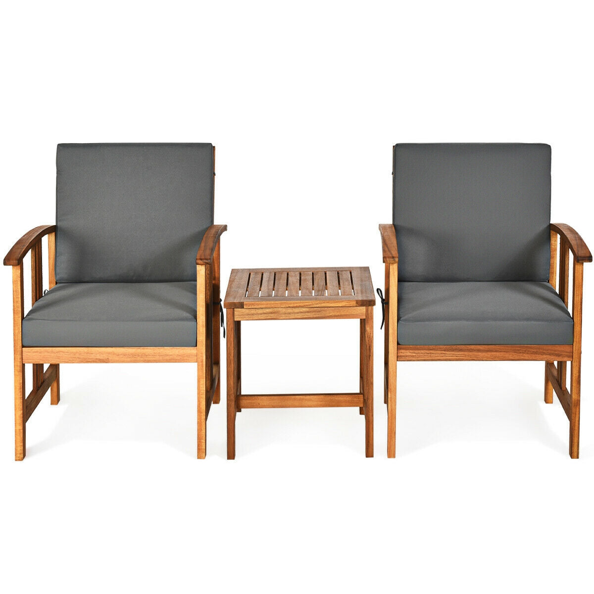 Ensemble de mobilier de patio 3 pièces en bois massif-Gris